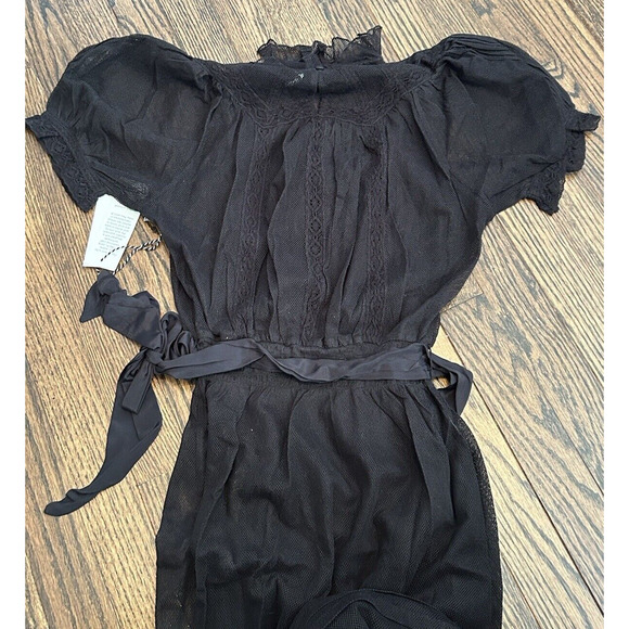 St. Roche Leith Lace Floral Embroidered Midi Dress Black Size 0 Puff Sleeves NWT - Picture 7 of 14